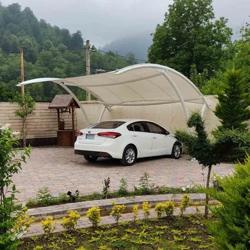 How do parking garages protect from rain, snow, and hail?